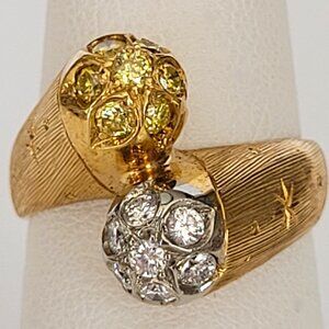 18K Yellow Gold White & Yellow Diamond Bypass Ring